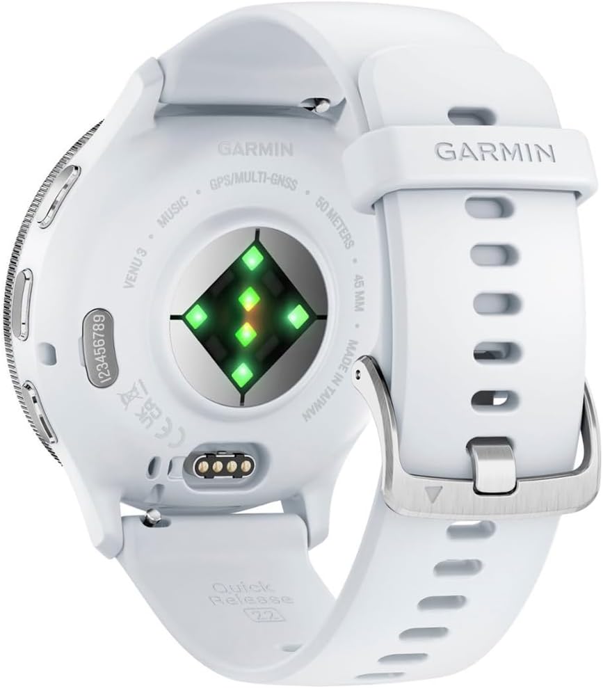 Garmin 010-02784-00 Venu 3 Health Fitness GPS Smartwatch Silver Steel Bezel & Whitestone Case (45mm) | Official USA Partner Model | Bundle with Deco Screen Protector, Fitness & Wellness Suite