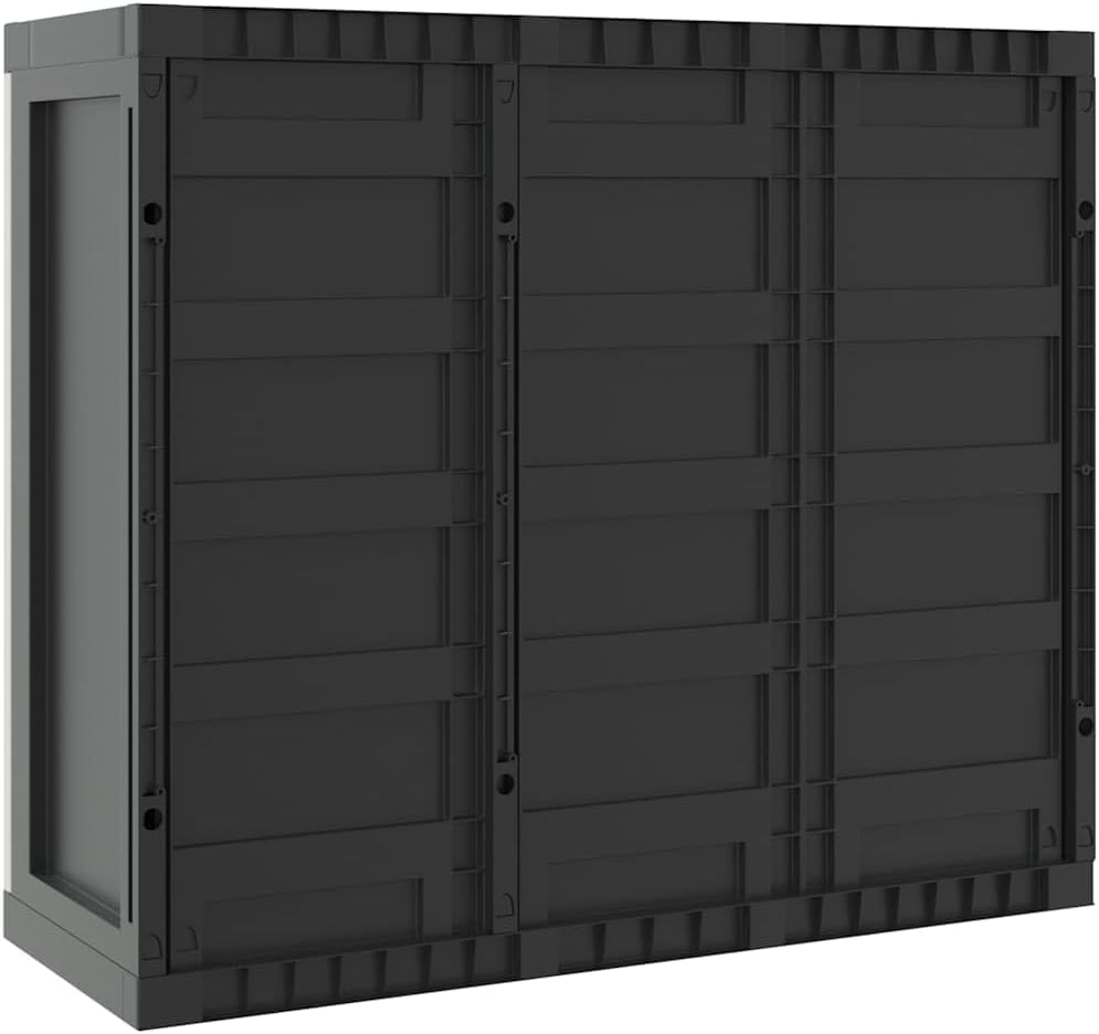 Outdoor Storage Cabinet with Lockable Door. Weatherproof Garden Shed Organizer for Patio Balcony. 38.2x14.6x33.5 Inches PP Utility Cupboard with Adjustable Shelves