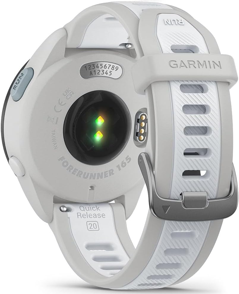 Garmin 010-02863-31 Forerunner 165 Music Smart Sport Watch Mist Gray + Whitestone Bundle with Deco Essentials Charging Dock, Silicone Dust Cover 3 Pack and Screen Protector for 1.2 inch 2 Pack