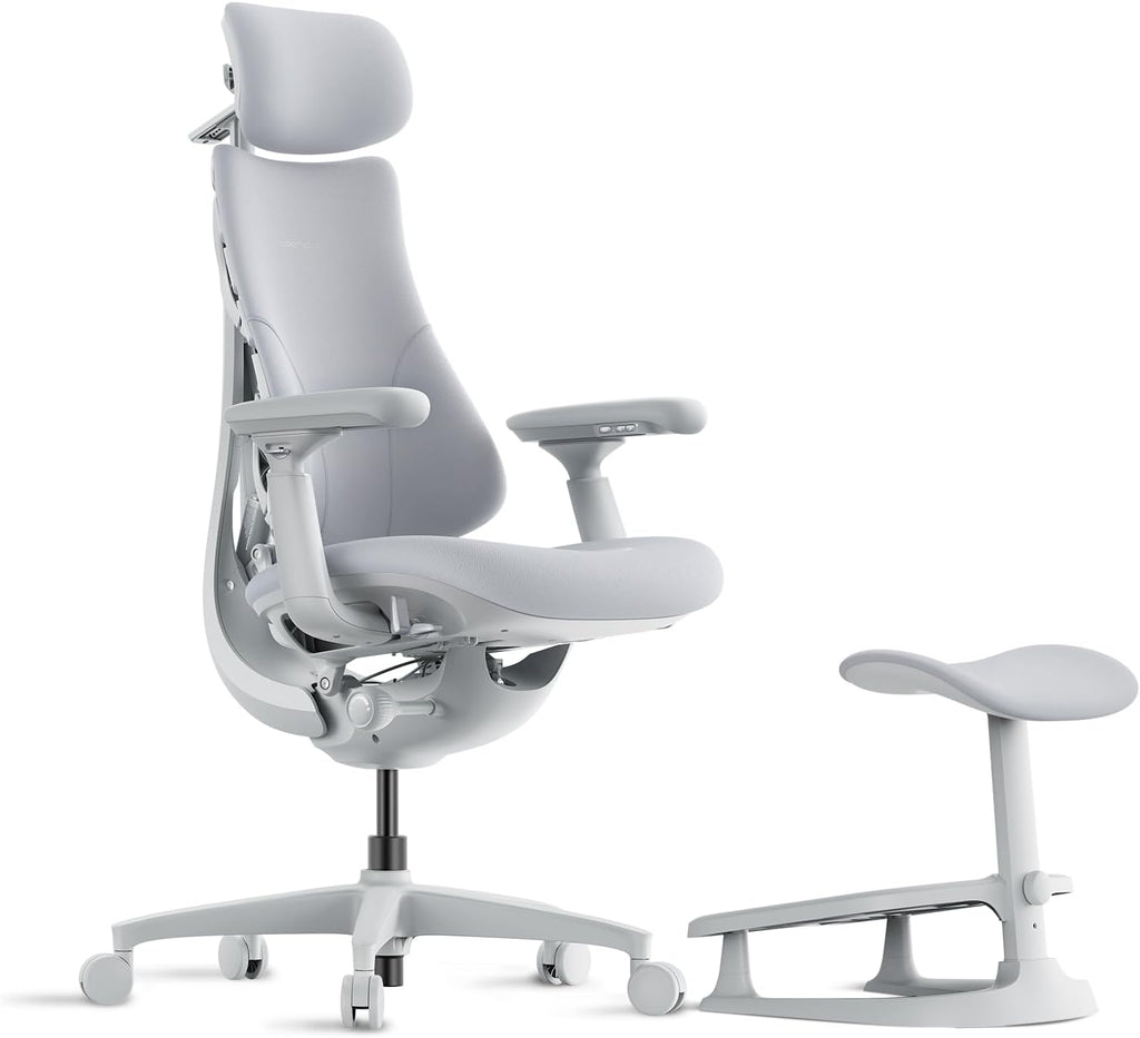 LiberNovo Dynamic Ergonomic Desk Chair + StepSync Footrest Bundle - Comfy Home Office Chair with Adaptive Lumbar Support, 160° Recline & Built-in Spine Stretch, Gray+48cm