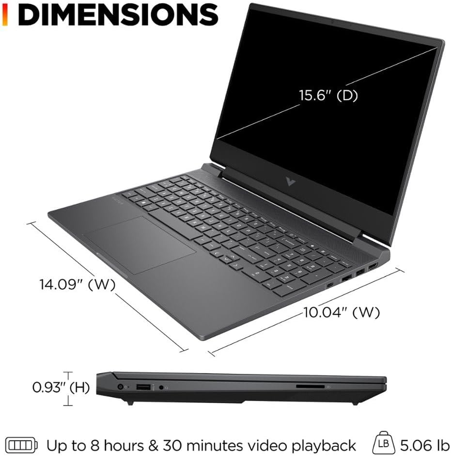 HP Victus 15.6' 144Hz FHD Gaming Laptop,AMD Ryzen 5 7535HS,64GB DDR5 RAM,2TB SSD,AMD Radeon RX 6550M,Beats RTX 2050,Backlit Keyboard,Windows11 Pro, Mica Silver