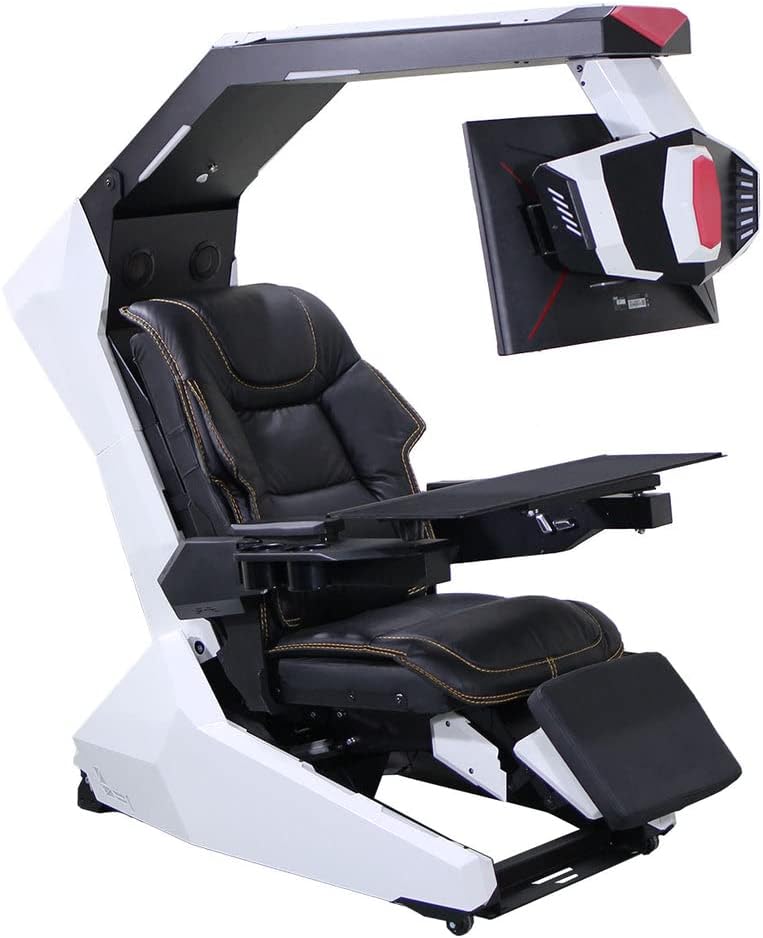 Imperatorworks R1 Pro White Executive Boss Massage Genuine Leather Chair Cockpit with Speakers Starlight RGB Support 3 Monitors Motorized Distance Adjustable