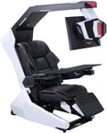 Imperatorworks R1 Pro White Executive Boss Massage Genuine Leather Chair Cockpit with Speakers Starlight RGB Support 3 Monitors Motorized Distance Adjustable