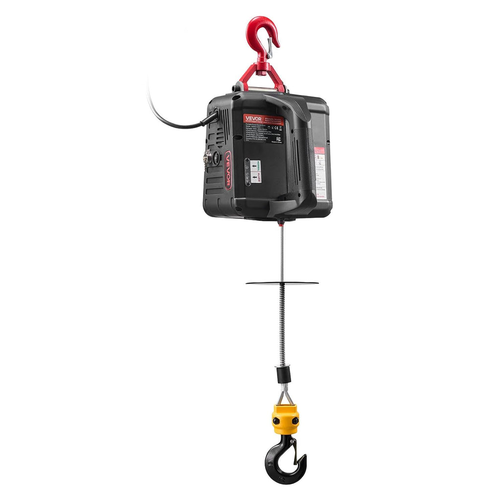 VEVOR 2-in-1 Electric Hoist Winch, 1100 lbs Capacity, 1500W Portable Power Winch Crane, 25 ft Lifting Height, 16.4 ft/min with Manual and Wired Remote Control for Factory, Warehouss, Garage
