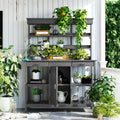 66' Large Outdoor Farmhouse Wooden Potting Bench Table, Garden Workstation with 2 Drawers, Cabinet and Open Shelves for Backyard, Mudroom