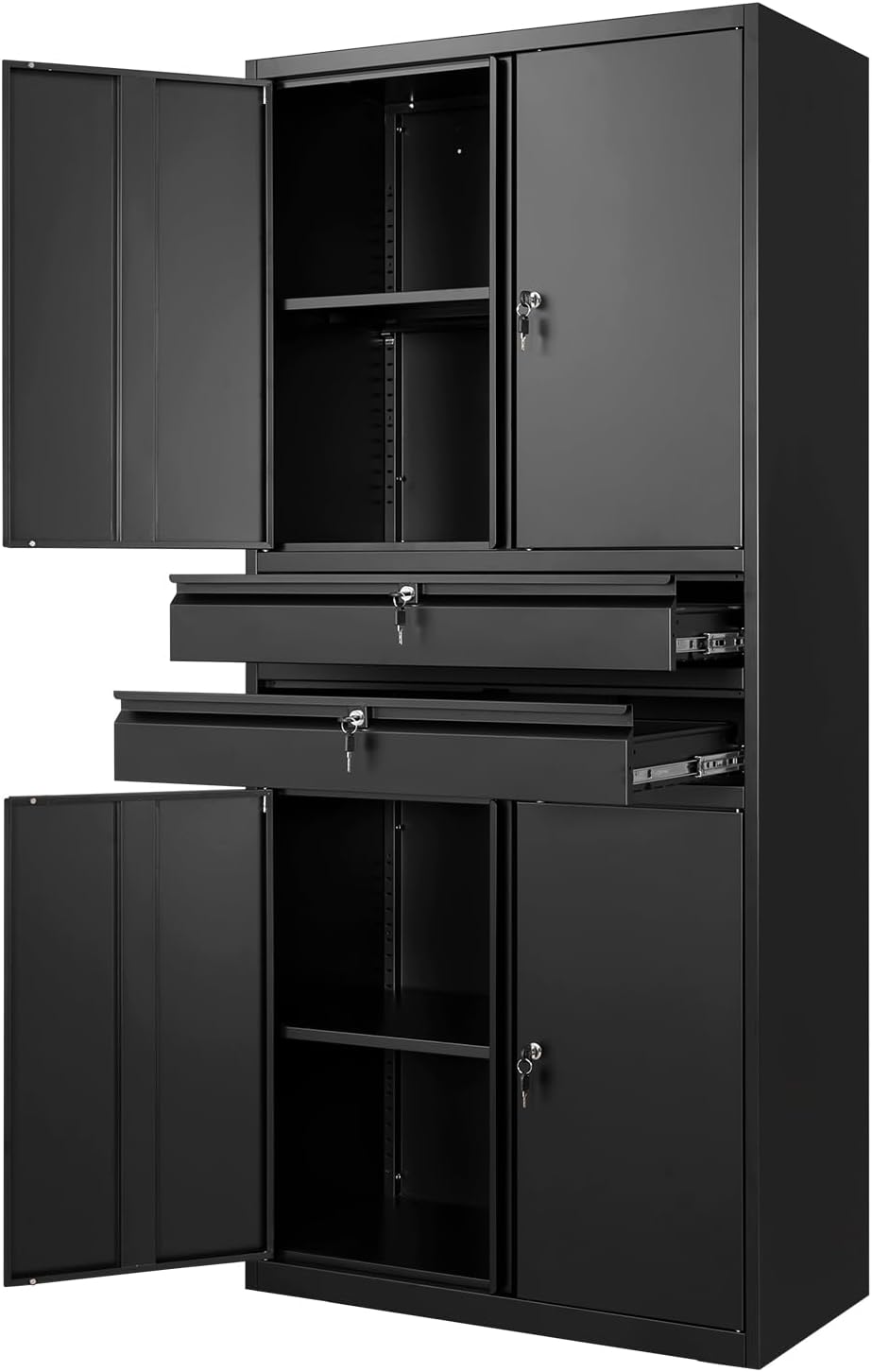 Yizosh Metal Garage Storage Cabinet with Locking Doors and Adjustable Shelves, 71' Tool Storage Cabinet with 2 Drawer for Garage,Warehouse