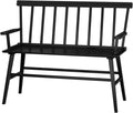 Dining Bench for Kitchen & Dining Room – Bamboo Wood Bench with Spindle Back & Armrests, Farmhouse Entryway Bench, Indoor Bedroom Bench, Versatile Entry Bench & Outdoor Bench Seating（Black with Arm）
