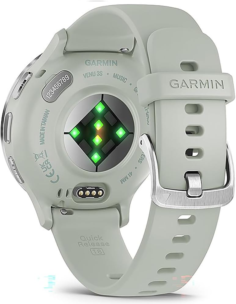 Garmin 010-02785-01 Venu 3S Health Fitness GPS Smartwatch Steel Bezel with Sage Gray Case 41mm Bundle with Charging Dock, Silicone Dust Cover 3 Pack and USB Type C Charging and Sync Cable