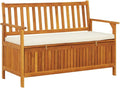 vidaXL Solid Acacia Wood Outdoor Storage Bench with Backrest, Armrests, and Cushion - 47.2'x24.8'x33.1' ic Patio Furniture with Large Storage Compartment