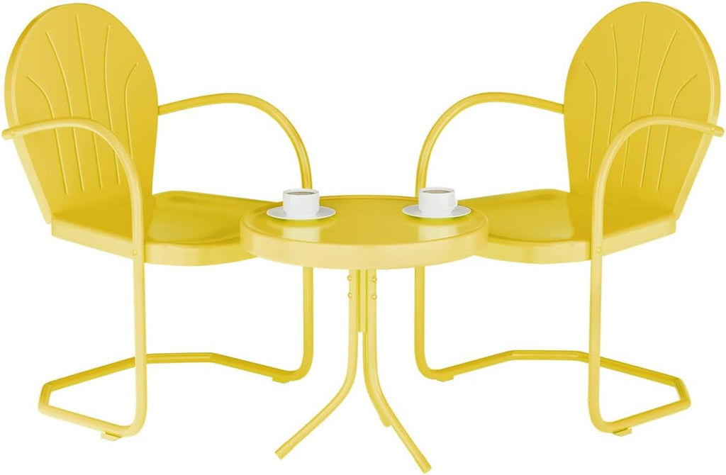 Patio Bistro Set Retro Metal Outdoor Seating Set Conversation Set 3 Pieces, 2 C-Spring Motion Armchairs and Round Side Table, for Porch, Lawn, Garden（Yellow）