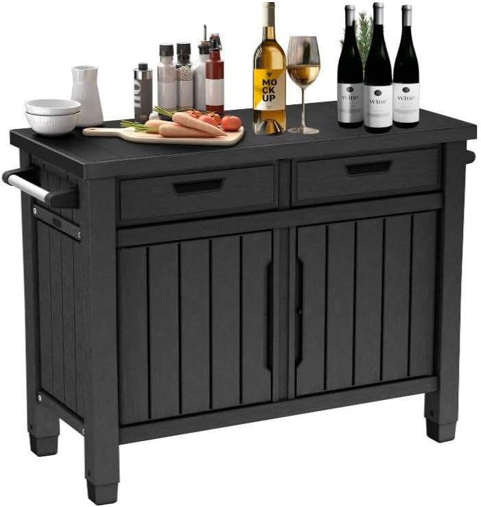 Outdoor Storage Cabinet with Drawers, Entertainment Buffet Table, Graphite Gray, 49.4' W x 35.4' H x 25.3' D