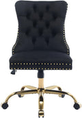 Black Velvet Armless Home Office Desk Chair with Wheels & Gold Base, Modern Comfortable Office Chair Rolling Task Chair, Upholstered Adjustable Computer Chair for Studio, Reception,Black