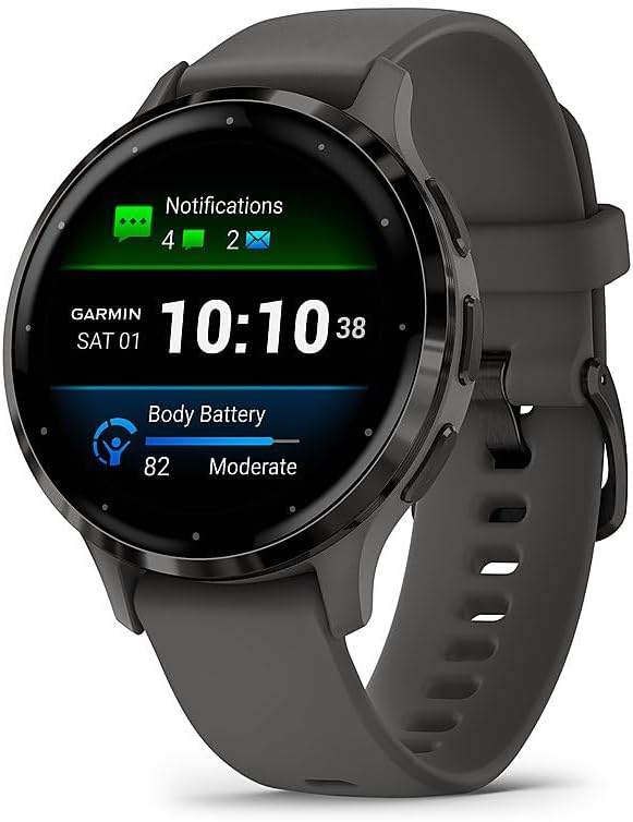 Garmin 010-02785-00 Venu 3S Health Fitness GPS Smartwatch Steel Bezel with Pebble Gray Case 41mm | Official USA Partner Model | Bundle with Deco Screen Protector, Fitness & Wellness Suite