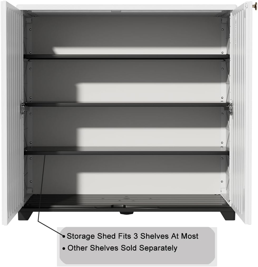 KINYING Outdoor Storage Cabinet Waterproof with 2 Shelves, 60 Gallon Resin Storage Shed for Patio/Garden/Backyard, Outdoor Storage Box for Cushions,Garden Tools and Pool Supplies,White