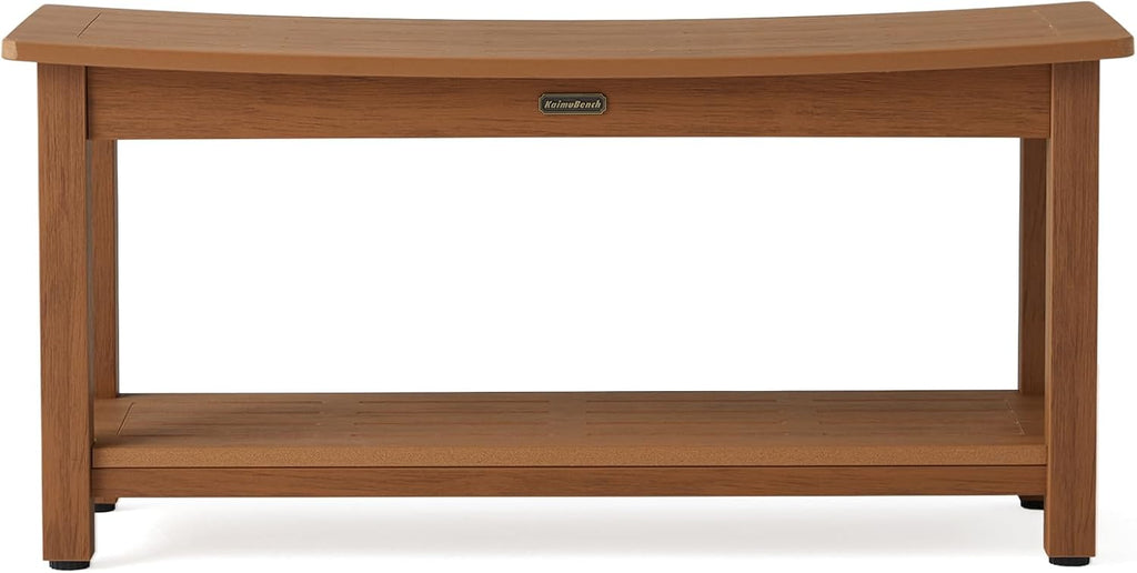 36'' Large Shower Bench Seat, Poly Lumber Bath Stool for Inside Shower Waterproof, HDPS Bathroom Chair for Shaving Legs with Adjustable Feet, Non-Slip & No Maintenance, Brown (36 x 13 Inches)