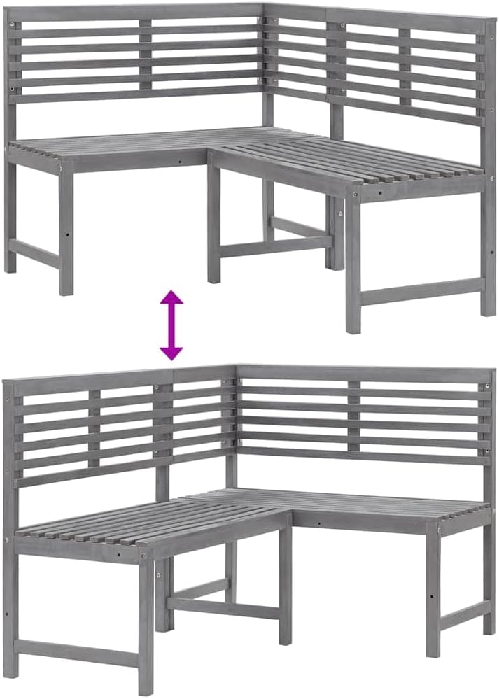 vidaXL Patio Corner Bench, Outdoor Wooden Bench for Garden Park Potting Picnic, Solid Acacia Wood, Easy Assembly, 39.4' x 55.1' x 35.8' Grey