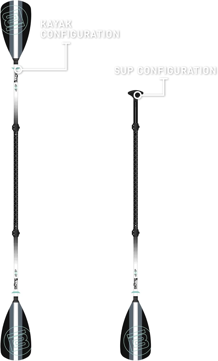 BOTE 4-Piece Hybrid Paddle Fiberglass Stand Up Paddle Board Kayak Universal Convertible Axe Blade Paddle Fishing Kayaking Surfing Canoe Family Friendly Adult 4 Piece