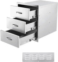 20W x 23D x 27H Inch Outdoor Kitchen Drawers Stainless Steel, Flush Mount Triple Drawers with Stainless Steel Handle, Venting Panel Weatherproof for Kitchen Island Patio, Grill Station