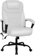 Big and Tall 500lbs Wide Seat Ergonomic Desk Chair with Lumbar Support Arms Headrest Massage Office Chair Rolling Swivel PU Leather Task Computer Chair for Adults (White)