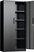 INTERGREAT Black Metal Storage Cabinet, 72' Locking Steel Cabinets with 2 Door and 4 Adjustable Shelves, Tall Metal Cabinet for Home Office, Garage, Warehouse