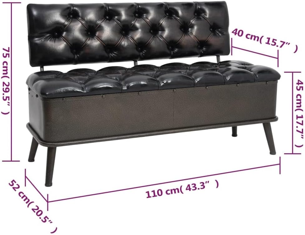 vidaXL Storage Bench Black Faux Leather, Metal, Engineered Wood Medium
