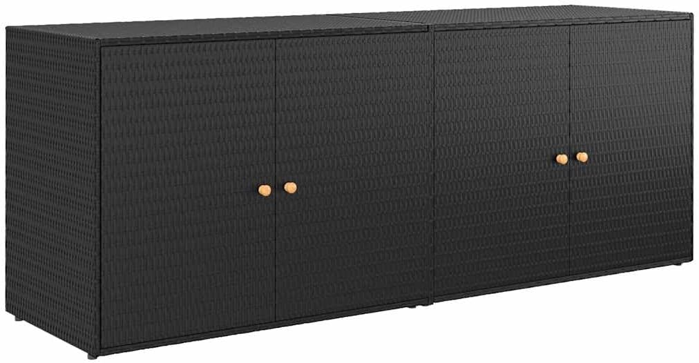 vidaXL Weather- Garden Storage Cabinet - Large Black Poly Rattan Chest with Solid Acacia Wood Handles and Steel Frame - Easy-Assembly Outdoor Furniture