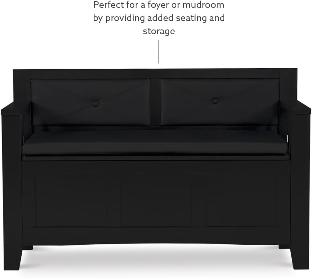Linon Carlton Padded Bench, 44.5'W x 17'D x 30'H, Black