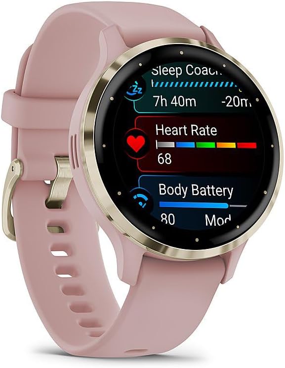 Garmin 010-02785-03 Venu 3S Health Fitness GPS Smartwatch Gold Steel Bezel with Dust Rose Case 41mm | Official USA Partner Model | Bundle with Deco Screen Protector, Fitness & Wellness Suite