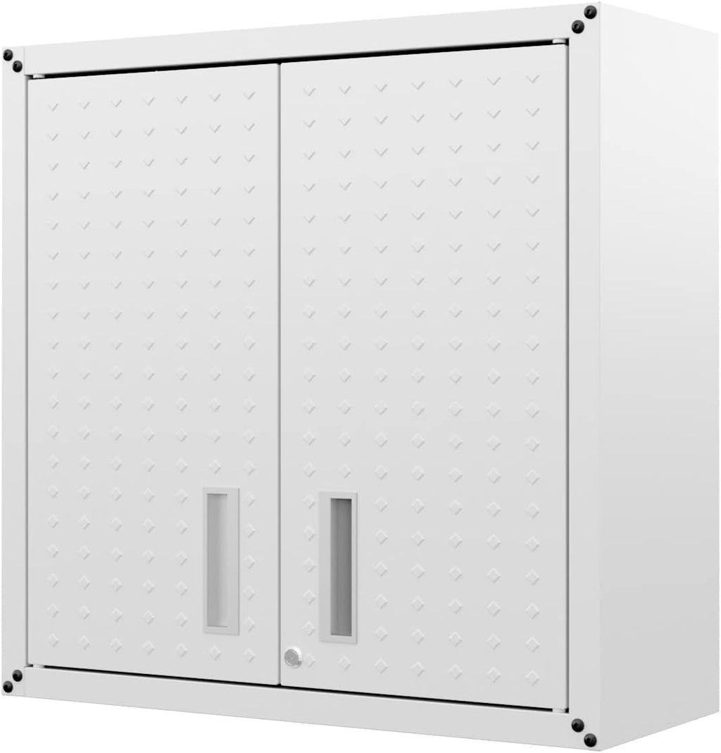 Manhattan Comfort Fortress 30' Floating Textured Metal Garage Cabinet with Adjustable Shelves, Set of 1, White