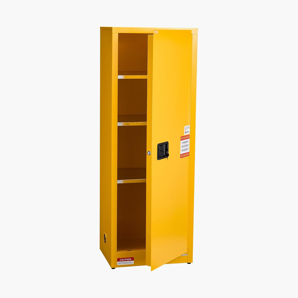 VEVOR Flammable Cabinet 18' x 23' x 65', 23 Gallon Flammable Storage Cabinet with Adjustable Shelf, Cold-Rolled and Galvanized Steel Fire Cabinets, for Commercial Industrial Home Use, Yellow