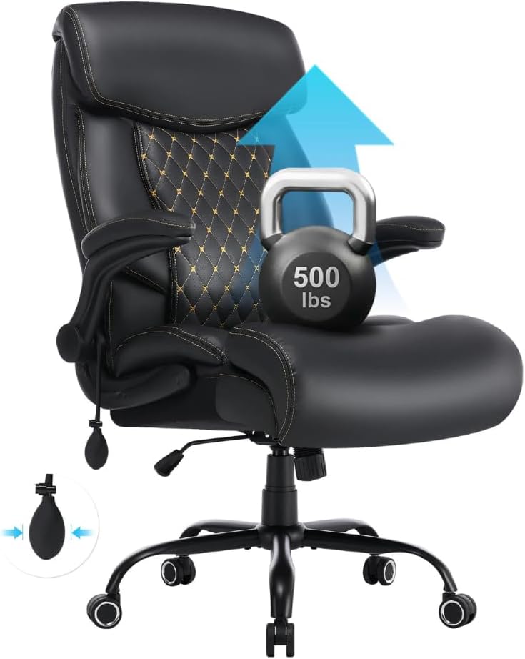 BOSMILLER Big and Tall Office Chair 500lbs for Heavy People with Adjustment Lumbar Support Heavy Duty Leather Executive Office Chair with Quiet Wheels