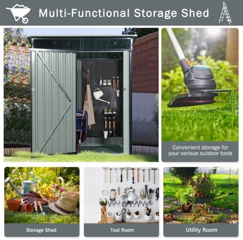 Chery Industrial 5 x 3FT Outdoor Storage Shed, Affordable Metal Tool Shed with Lockable Sliding Door and Vents,Waterproof Galvanized Steel Sheds & Outdoor Storage for Backyard, Garden, Patio