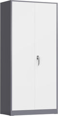 Incbruce Patio Metal Storage Cabinets, 72' H x16 D Outdoor Tool Shed with Doors and Adjustable Shelves for Home, Patio, Office (Grey White)