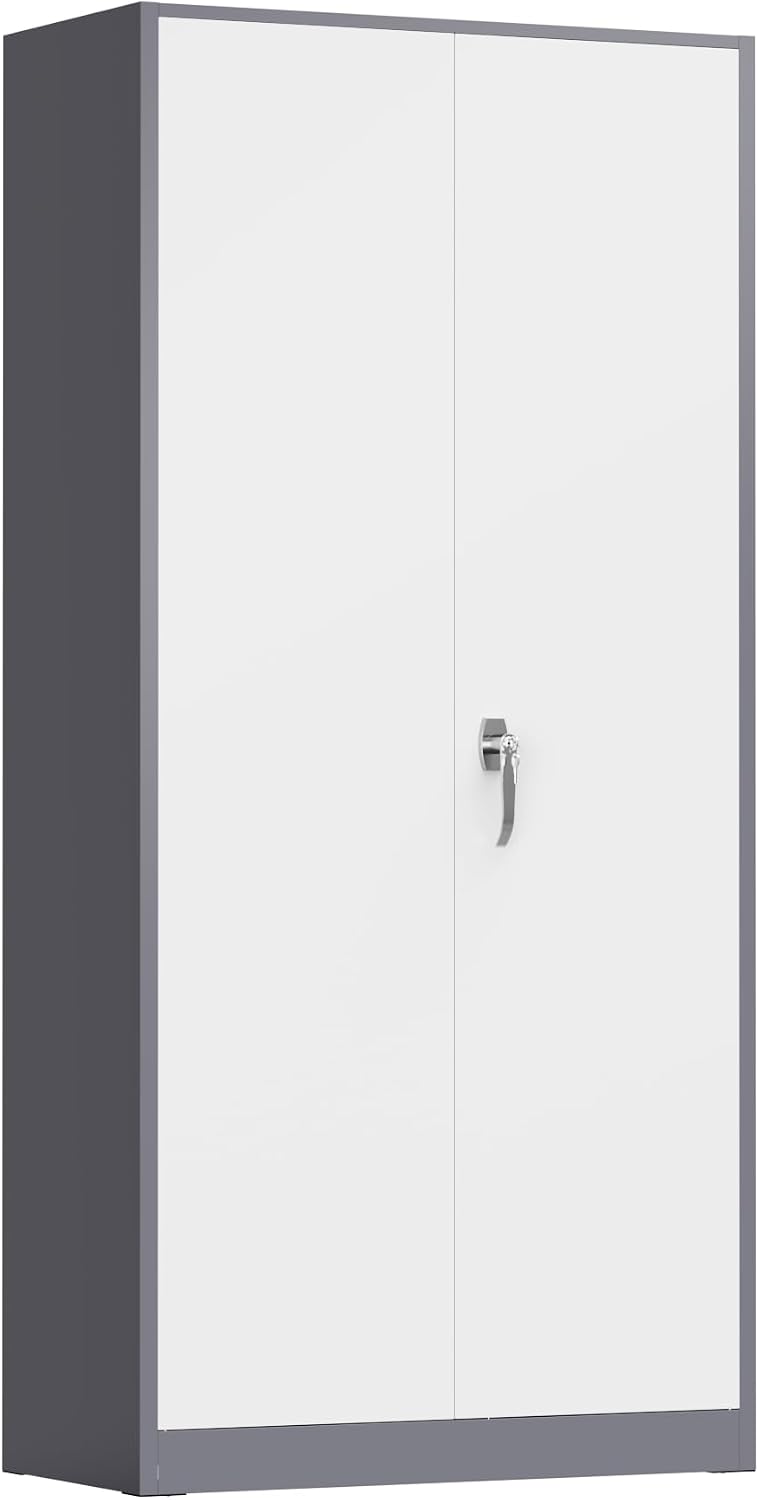 Incbruce Patio Metal Storage Cabinets, 72' H x16 D Outdoor Tool Shed with Doors and Adjustable Shelves for Home, Patio, Office (Grey White)
