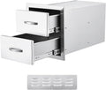 14W x 23D x 15H Inch Outdoor Kitchen Drawers Stainless Steel, Flush Mount Double Drawers with Stainless Steel Handle, Venting Panel Weatherproof for Kitchen Island Patio, Grill Station