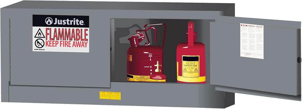 Justrite 12 Gallon Manual Close Piggyback Flammable Storage Cabinet, 18 Gauge Steel, 2 Door Fire Cabinet, 18' x 43' x 18', Made in The USA, Gray, 891303