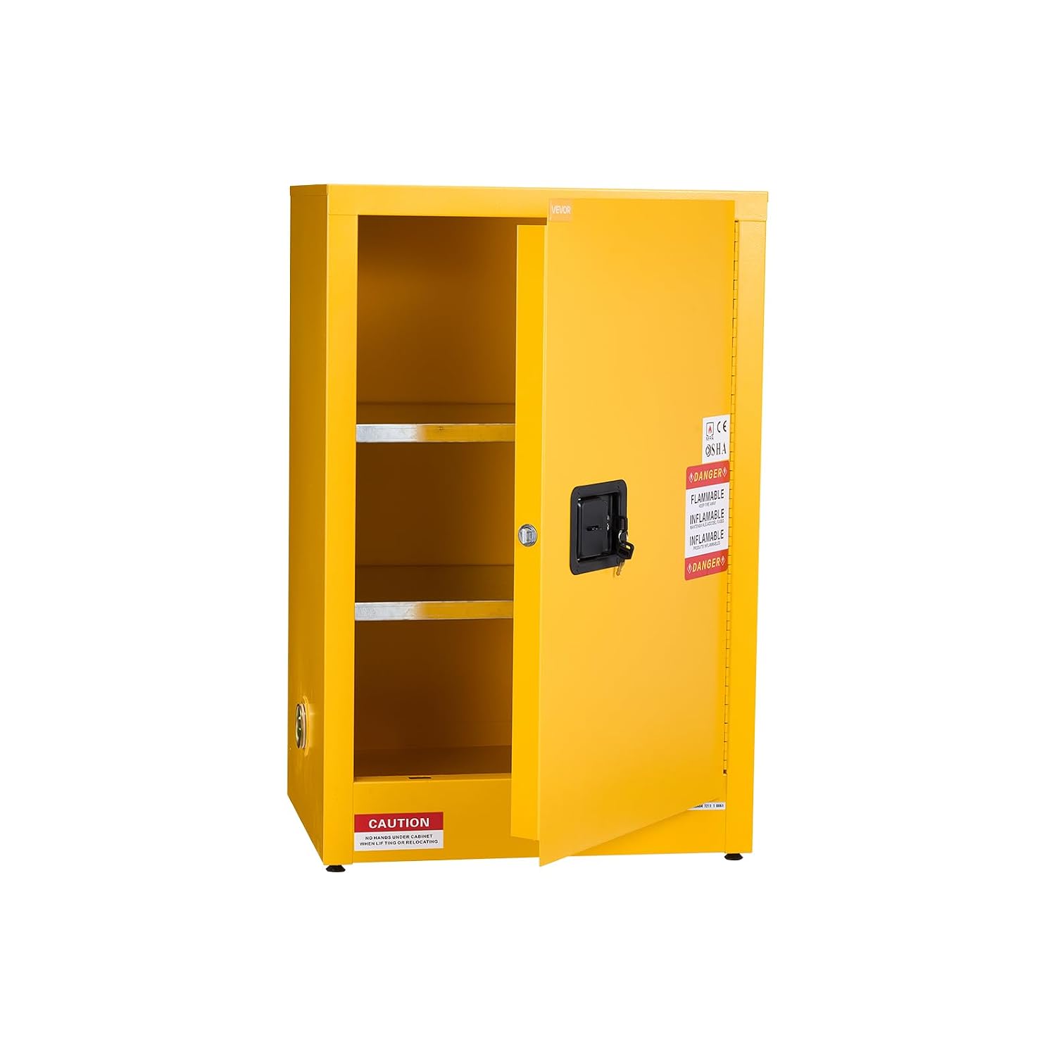 VEVOR Flammable Cabinet 18' x 24' x 65', 13 Gallon Flammable Storage Cabinet with Adjustable Shelf, Cold-Rolled and Galvanized Steel Fire Cabinets, for Commercial Industrial Home Use, Yellow