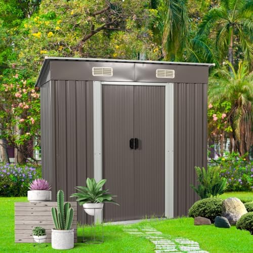 Chery Industrial 6FT x 4FT Outdoor Storage Shed，Metal Tool with Lockable Sliding Shed Door and Vents,Waterproof Galvanized Steel Sheds & Outdoor Storage for Backyard, Garden(Brown)