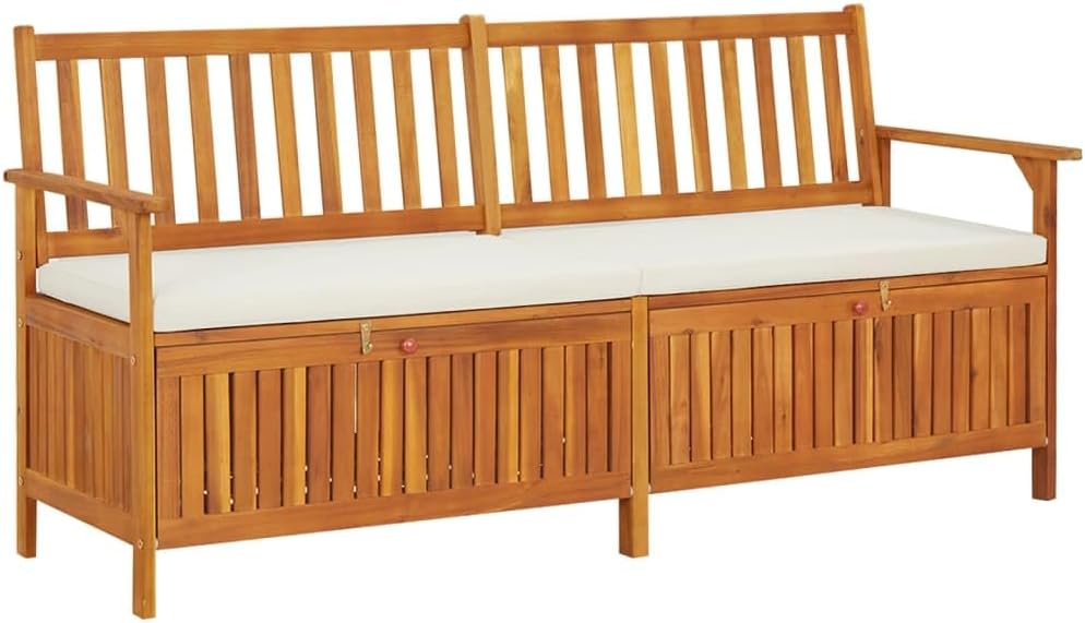 vidaXL Chill Rustic Garden Bench, Outdoor Seating with Storage, Rectangular Acacia Patio Furniture