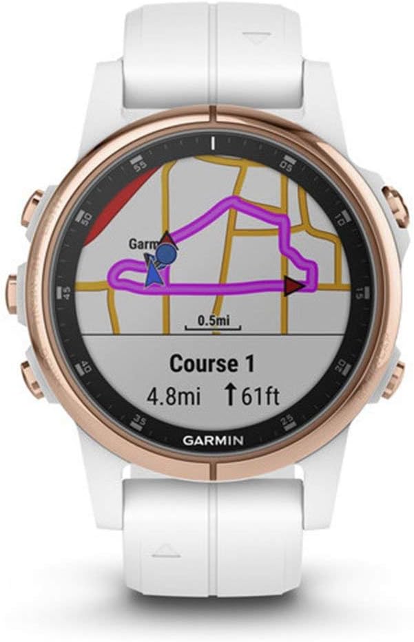 Garmin fenix 5S Plus, Smaller-Sized Multisport GPS Smartwatch, Features Color Topo Maps, Heart Rate Monitoring, Music and Contactless Payment, White/Rose Gold