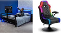 X Rocker Gaming Room Set Up Bundle, with Basecamp Full Size Gaming Bed with Rotating TV Mount, Black + Prism Pedestal RGB PC Gaming Chair with Immersive Lighting and Audio Speakers