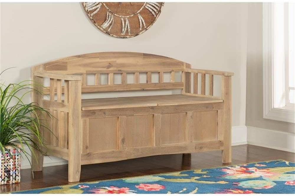 Linon Lottie Entryway Split Seat Storage Bench in Washed Natural Wood