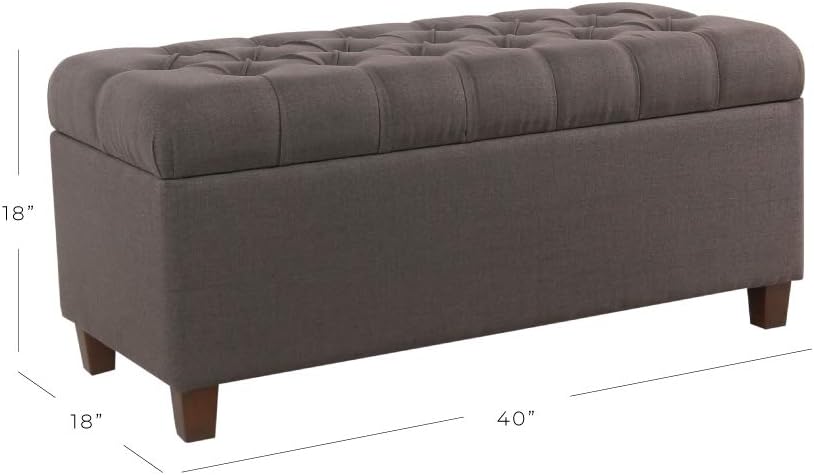 Homepop Home Decor | Tufted Ainsley Button Storage Ottoman Bench with Hinged Lid | Ottoman Bench with Storage for Living Room & Bedroom, Charcoal Gray 18x40x18 inches
