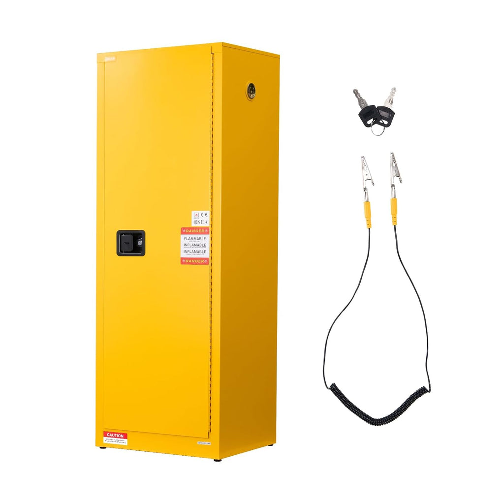 VEVOR Flammable Cabinet 18' x 23' x 65', 23 Gallon Flammable Storage Cabinet with Adjustable Shelf, Cold-Rolled and Galvanized Steel Fire Cabinets, for Commercial Industrial Home Use, Yellow