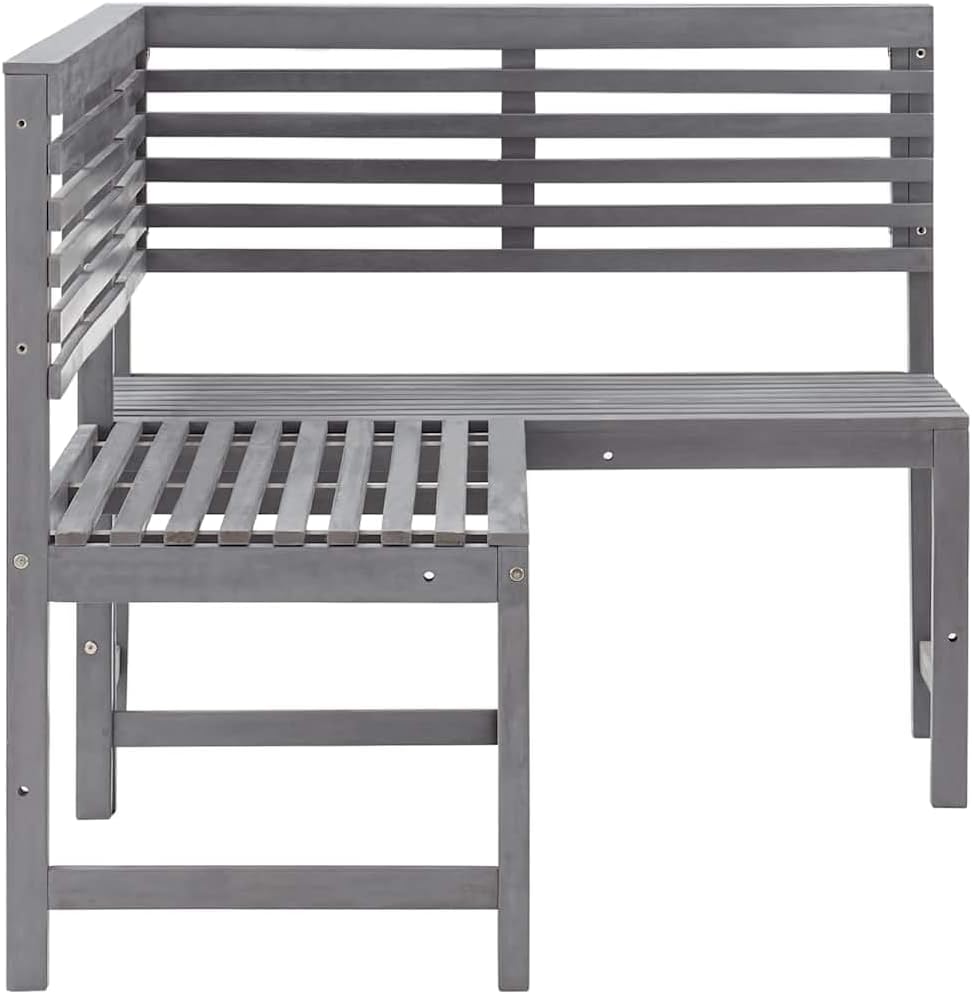 vidaXL Patio Corner Bench, Outdoor Wooden Bench for Garden Park Potting Picnic, Solid Acacia Wood, Easy Assembly, 39.4' x 55.1' x 35.8' Grey