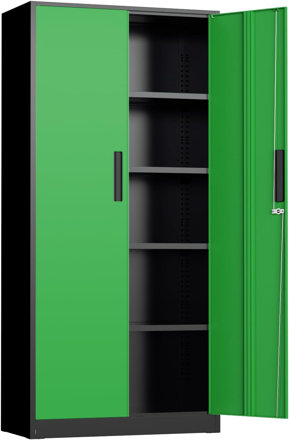 INTERGREAT Metal Storage Cabinet, 72' Locking Steel Cabinets with 2 Door and 4 Adjustable Shelves, Tall Metal Cabinet for Home Office, Garage, Warehouse,(Black+Green)