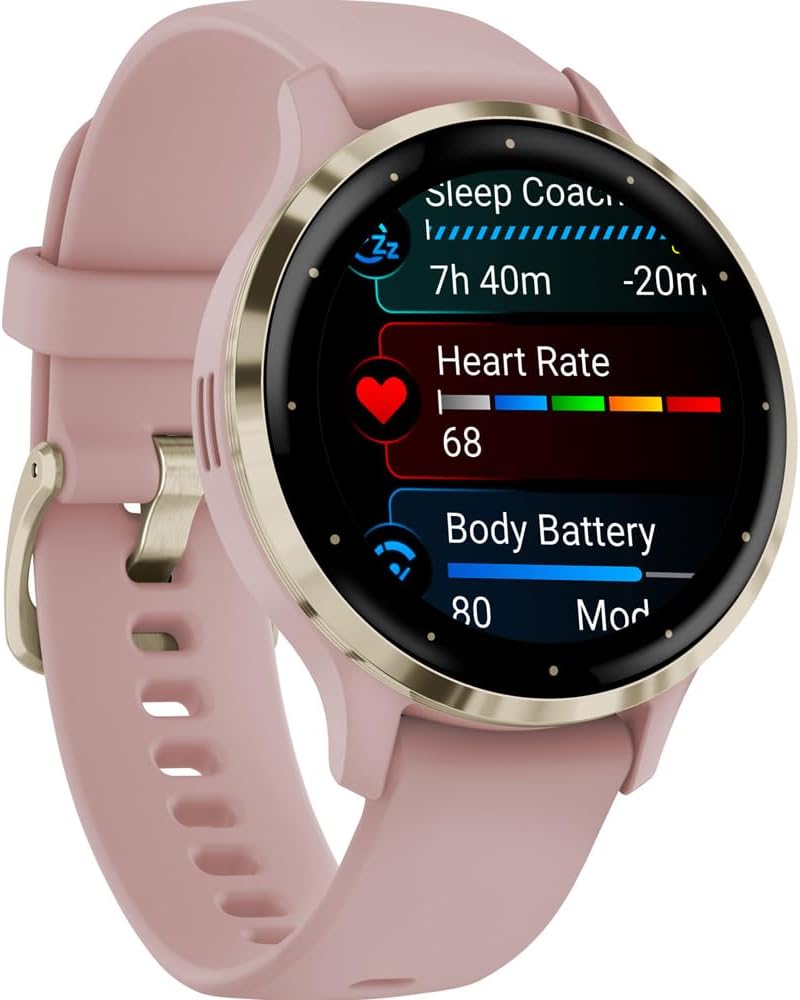 Garmin 010-02785-03 Venu 3S Health Fitness GPS Smartwatch Gold Steel Bezel with Dust Rose Case 41mm Bundle with Charging Dock, Silicone Dust Cover 3 Pack and USB Type C Charging and Sync Cable