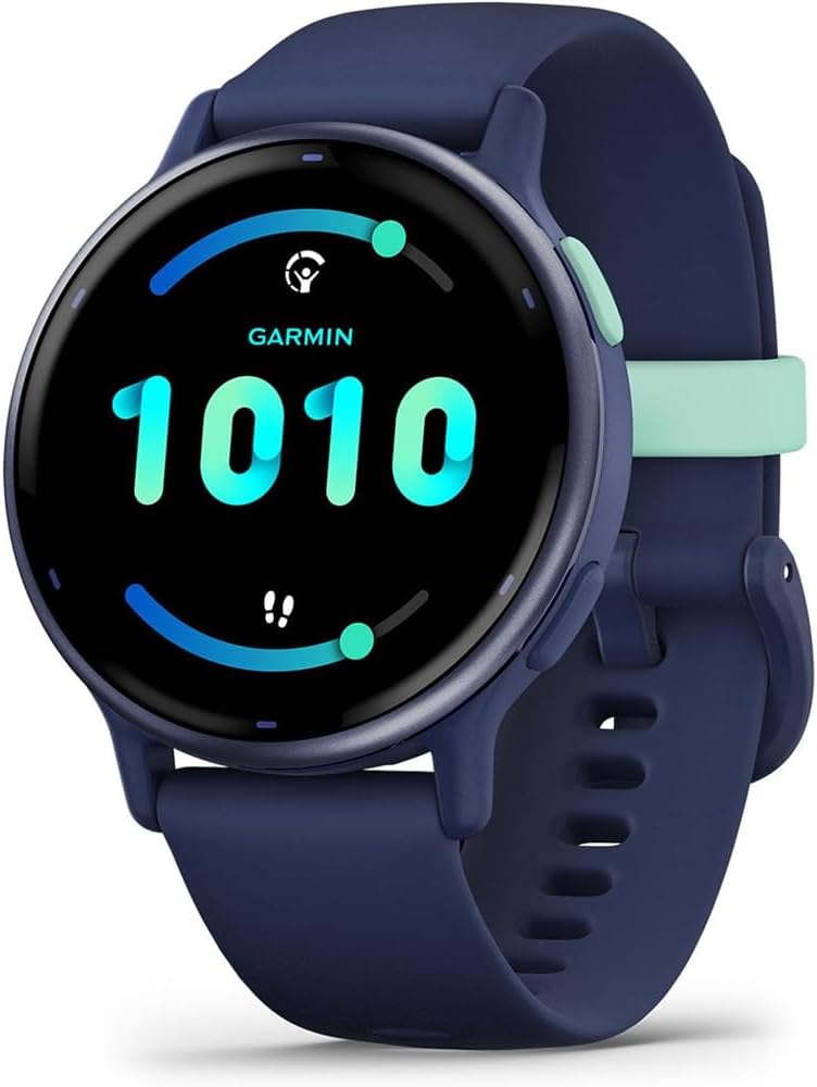 Garmin 010-02862-12 Vivoactive 5 Fitness Smartwatch, Navy | Official USA Partner Model | Bundle with Workout Cooling Sport Towel and Deco Essentials Wearable Commuter Front and Rear Safety Light