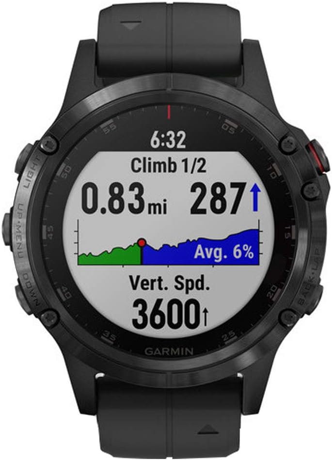 Garmin fenix 5 Plus, Premium Multisport GPS Smartwatch, Features Color Topo Maps, Heart Rate Monitoring, Music and Contactless Payment, Black with Black Band