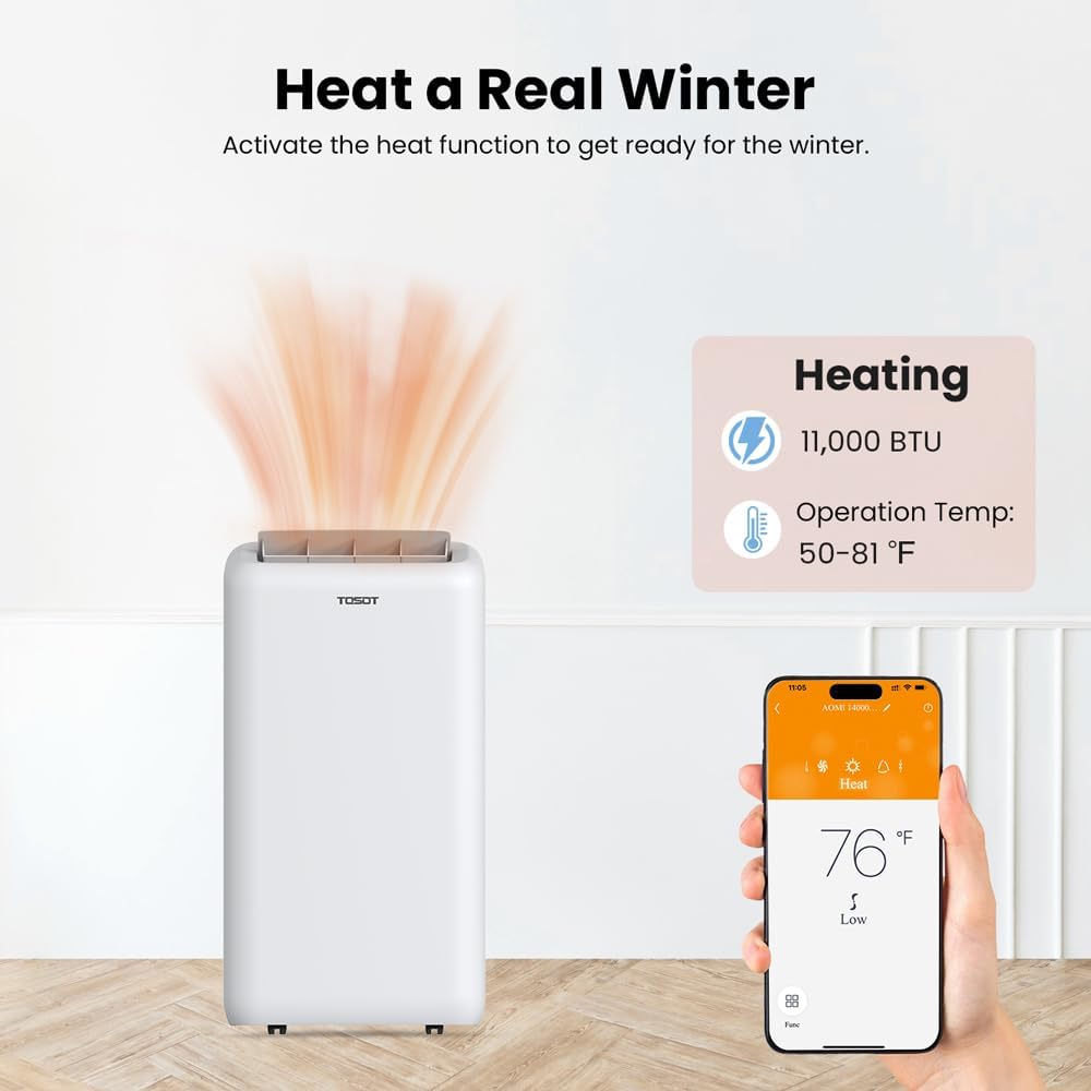 TOSOT 14,000BTU (9,600 BTU SACC) Smart WiFi Portable Air Conditioner with Heater, Powerful Cooling Auto Swing, Dehumidifier, Fan, 24H Timer for Large Room Up to 600 sq ft, AOMI Series